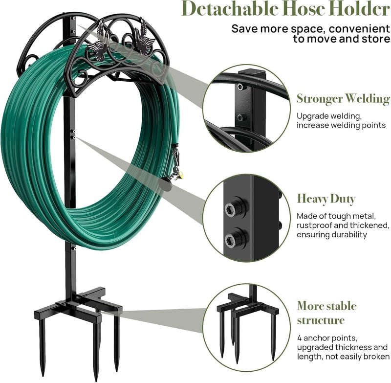Winpull Garden Hose Holder Detachable, Heavy Duty Metal Water Hose Hanger Freestanding Hose Organizer Hose Holders for Outside (Black) - Image 2